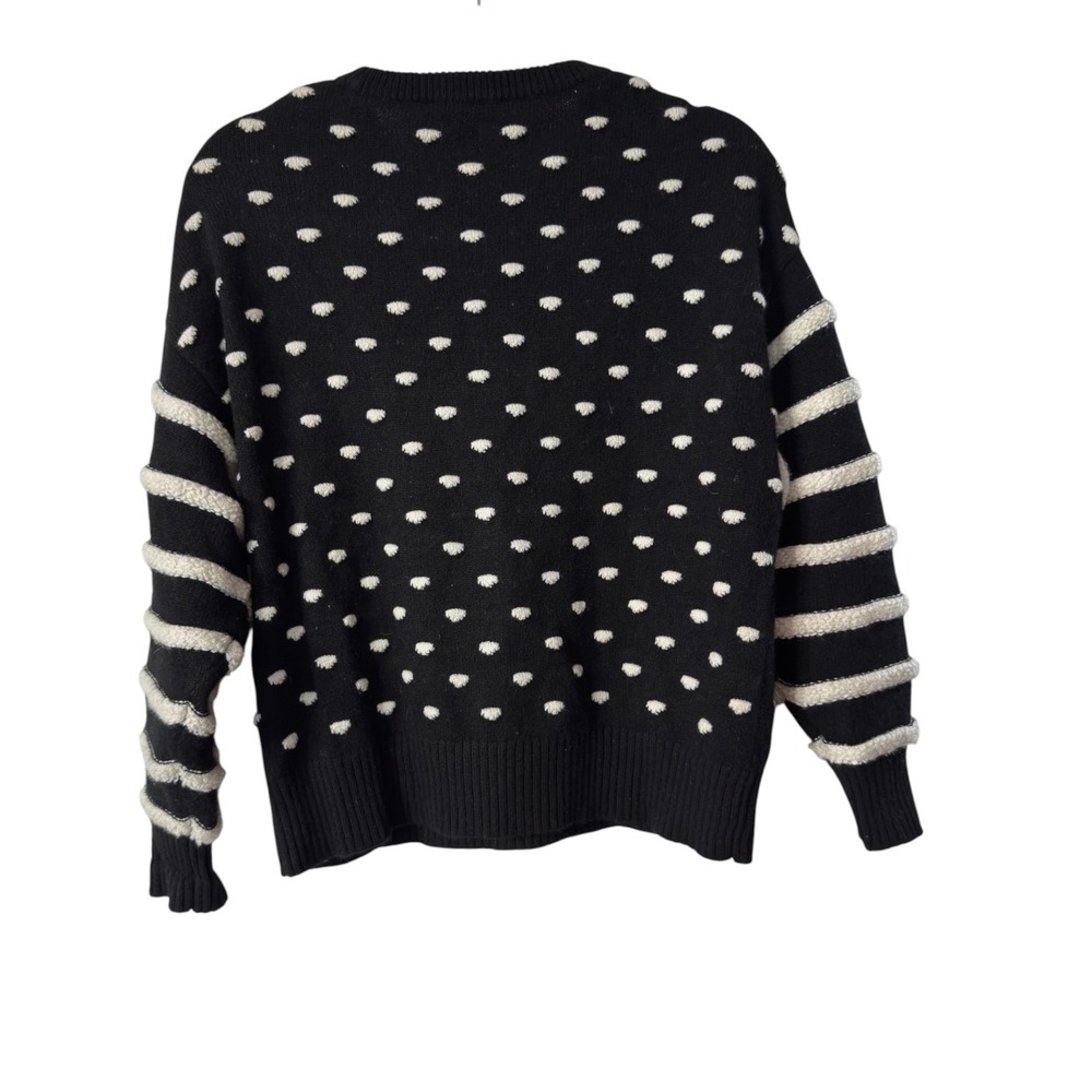 The Cashmere Project Black White Polka Dot Striped 100% Cashmere Sweater Medium - Picture 3 of 5